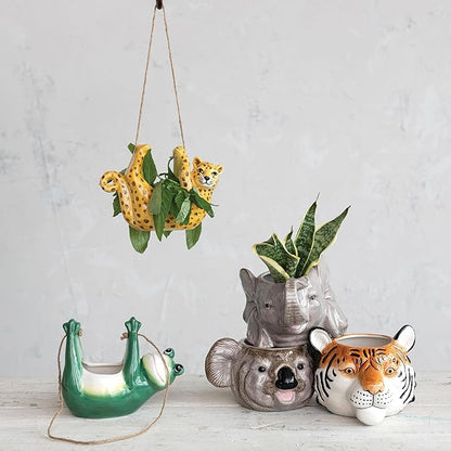 Creative Co-Op 7.75 Inches Round Ceramic Koala Head Planter, Holds 3" Pot, Grey and Black