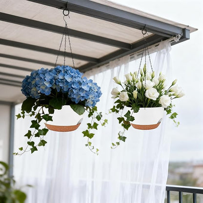 Set of 2-8 Inch Self Watering Hanging Planters for Indoor Outdoor，Hanging Plant Pots with Drainage & Removable Tray, Hanging Pots Holder for Ivy, Pothos, Ferns, Balcony & Patio, White Brown
