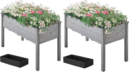 Topeakmart Elevated Planter Bed Outdoor, Wooden Raised Garden Bed, Rectangle Raised Bed with Stable Structure Wooden Garden Box Standing Planter for Garden/Patio/Backyard/Outdoor,2pcs