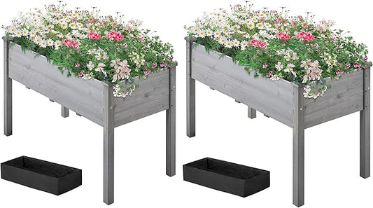 Topeakmart Elevated Planter Bed Outdoor, Wooden Raised Garden Bed, Rectangle Raised Bed with Stable Structure Wooden Garden Box Standing Planter for Garden/Patio/Backyard/Outdoor,2pcs