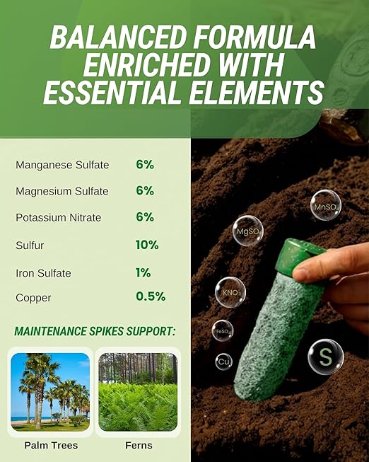 Maintenance Palm Tree Fertilizer Spikes, Pack of 125 - Fertilizer Sticks & Plant Food Spikes for Palm Trees & Ferns - Contains Manganese, Magnesium, Potassium, Sulfur, Iron, Copper