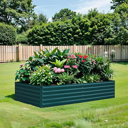Raised Garden Bed 8×4×1.5FT, Galvanized Raised Garden Beds Outdoor for Vegetables Flowers Herbs, Steel Large Deep Root Planter Box, Tall Raised Garden Bed Kit with 3ftx30ft Weed Barrier Fabric, Green