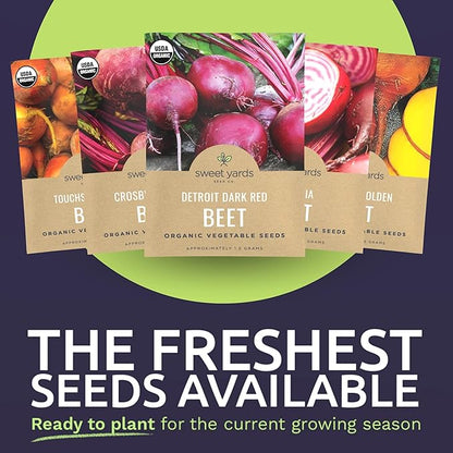Organic Beet Seeds Variety Pack - 6 Individual Packs - 2026 Season - Detroit Red, Touchstone Gold, Crosby Egyptian and More! for Indoor & Outdoor Planting (Non-GMO, Certified Organic)