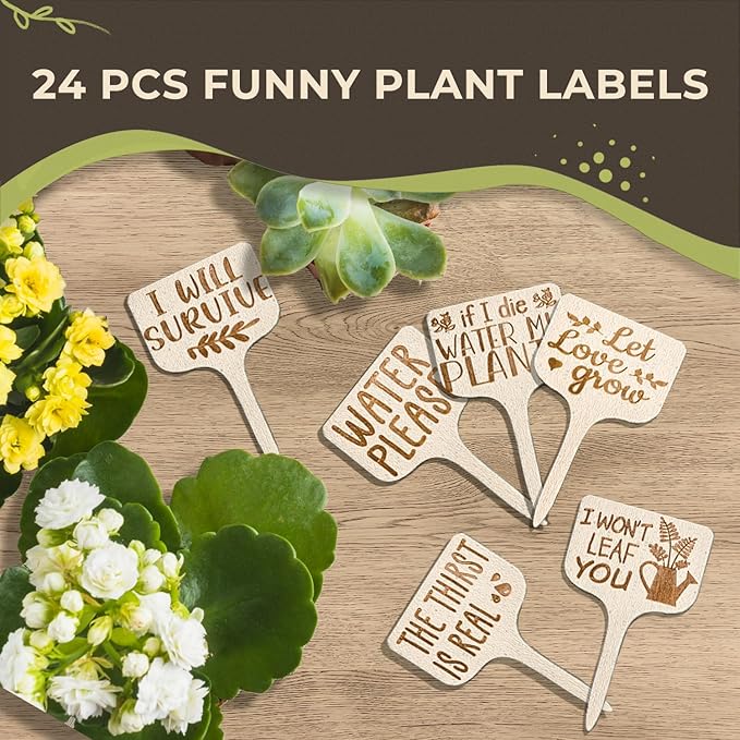 24 PCS Wooden Funny Plant Labels, Funny Plant Markers, Gardening Gifts for Women, Gifts for Plant Lovers, Gardeners