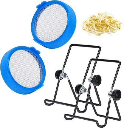 Lulonpon Sprouting Lids Growing Kit, Screen Sprout Lids with Stand, Sprouting jar kit for Sprouting, Sprouting Bean Seeds, Sprouting Kit