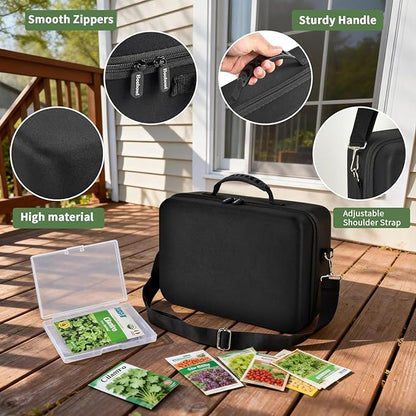 [Boobowl] Seed Storage Organizer with 36 Slots, Hard Shell Seed Holder with Labels, Dry Storage Container for Garden Vegetable Seeds, Sturdy Carrying Bag with Handle and Shoulder Strap(Box Only)