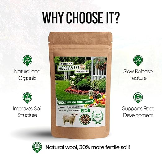 Wool Pellet Organic Fertilizer (4 * 2,2 lbs), Made of Sheep Wool, Water Holding, Enhances Soil Health, Ideal for Fruits, Vegetables, Flowers, Indoor and Outdoor Plants - 4 Pack