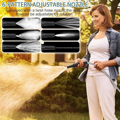 HmiL-U Silver Metal 50FT Garden Hose with 8 Function Nozzle, Heavy Duty, Kink Free, Rust-proof, Anti-puncture, Lightweight, Durable, Weatherproof, 600 Inches, 2 Inches Width