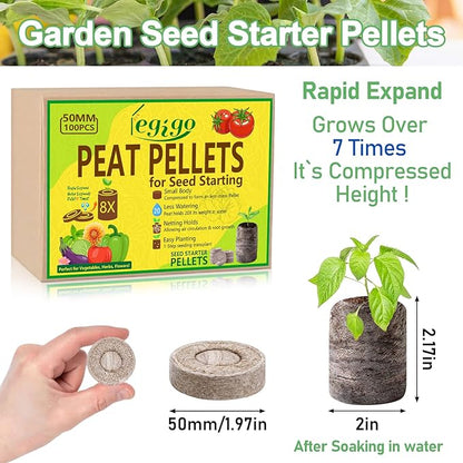 Legigo 100 Pcs 50mm Seed Starter Peat Pellets for Seedlings- Compressed Seed Starter Pods Seed Starting Pellets Plugs Soil Peat Pods for Starting Seeds, Garden Planting Herb Flower Vegetables