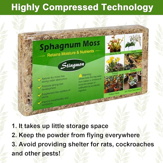 1.3LBS Premium Sphagnum Moss Orchid Potting Mix, 25QT Natural Peat Moss for Plants, Long Fiber Plant Growing Medium for Orchid Repotting Carnivorous Succulents Gardening Plants & Reptiles