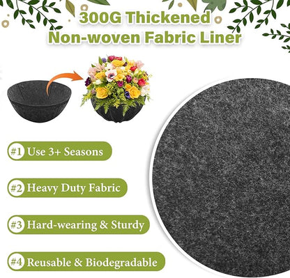 Riare 2 Pack 12 Inch Round Fabric Planter Basket Liner- Hanging Basket Liners Replacement Coco Fiber Liner Alternative for Hanging Basket Flowers (Prevent Birds from Nesting)