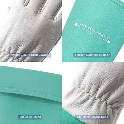 HANDLANDY Long Gardening Gloves for Men & Women, Thorn Proof Rose Pruning Gloves Leather Gauntlets Garden Glove Yard Work Glove (Large, Green)