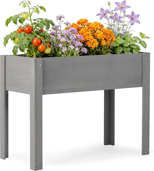 SoliWood Raised Garden Bed with Legs, 40x20x31'', Outdoor Wood Elevated Planter Box, Thick Legs, w/Liner