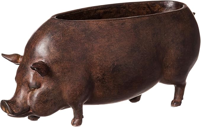Cape Craftsmen Beautiful Springtime Classic Resin Pig Shaped Statue and Planter Pots for Indoor Plants - 14 x 5 x 6 Inches Small Planter Decoration for Homes, Apartments, Yards and Gardens