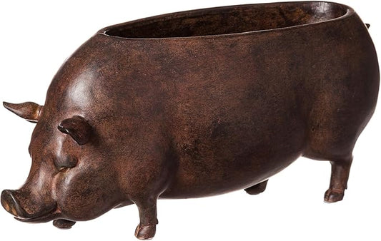 Cape Craftsmen Beautiful Springtime Classic Resin Pig Shaped Statue and Planter Pots for Indoor Plants - 14 x 5 x 6 Inches Small Planter Decoration for Homes, Apartments, Yards and Gardens