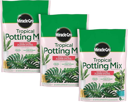 Miracle-Gro Tropical Potting Mix, For Container Plants, Use with Snake Plants, Spider Plants, Pothos, Monstera, 6 qt., 3-Pack