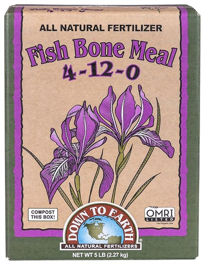 Down To Earth All Natural Fertilizers Organic Fish Bone Meal - High Phosphorus Plant Food for Buds, Bulbs, Blooms, Flower Beds 4-12-0, 5 lb
