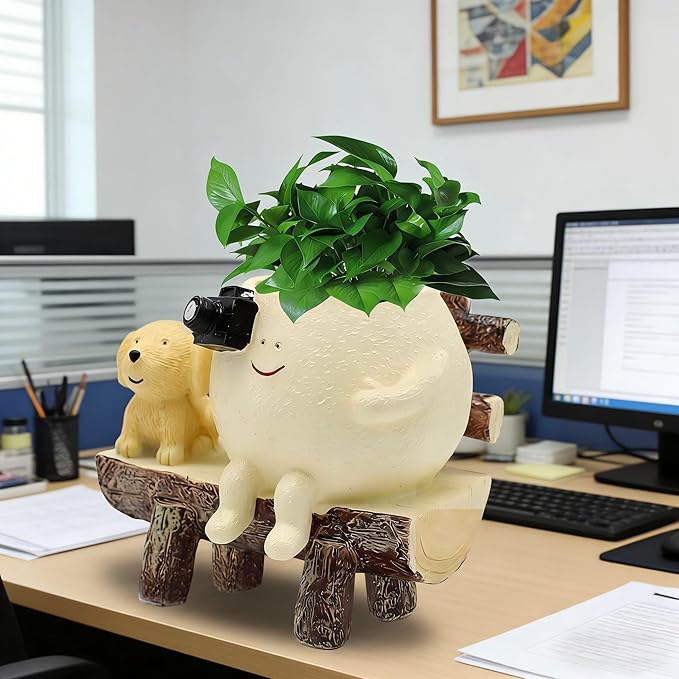 Smiley Face Planter Pot, Cute Funny Resin Bench Face Plant Pots with Drainage Hole, Unique Head Succulent Planter for Indoor Outdoor Flower Gifts for Plant Lovers