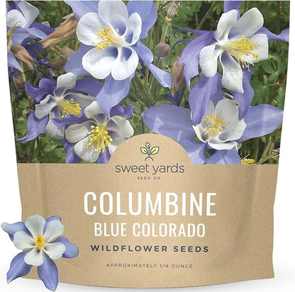 Columbine Blue – Large 1/4 Ounce Seed Packet – 6,000 Flower Seeds for Planting – Aquilegia caerulea