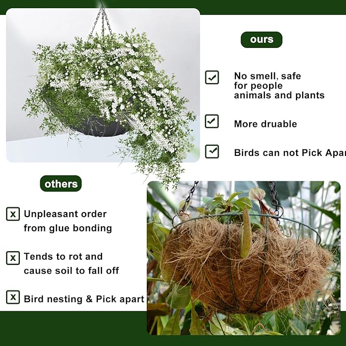 2PCS 16 Inch Round Hanging Basket Liners - Non-Woven Felt Replacement Inserts for Hanging Baskets - Black - Outdoor Plants - Avoid Bird Nesting