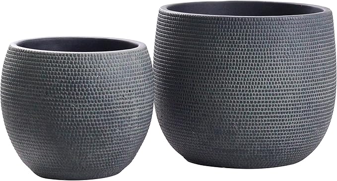 Olly & Rose Barcelona Ceramic Plant Pot Set 2 - Black Flower Pots 7" and 5.5" - Indoor & Outdoor Planters (Black)
