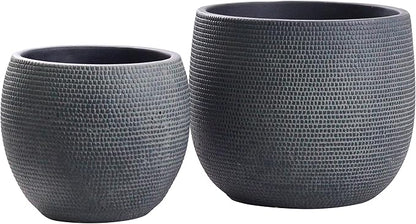 Olly & Rose Barcelona Ceramic Plant Pot Set 2 - Black Flower Pots 7" and 5.5" - Indoor & Outdoor Planters (Black)