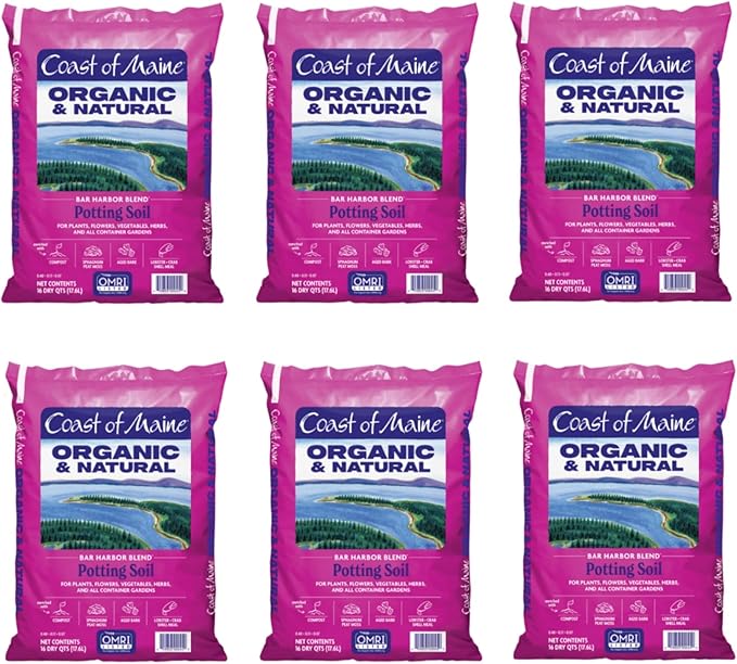 Coast of Maine Bar Harbor Blend, 16qt (Pack of 6) Organic and Natural Potting Soil for Houseplants, Flowers, Vegetables, Herbs and Containers