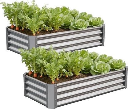 Galvanized Raised Garden Bed,Outdoor Planter Box Metal Patio Kit Planting Bed for Vegetables Flowers Herb (Galvanized, 4x2x1ft-2p)