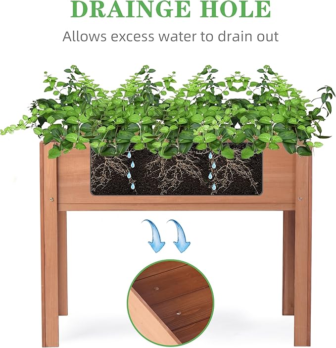 Raised Garden Bed with Legs, 40x20x31'', Solid Wood Elevated Planter Box for Outdoor Backyard Patio