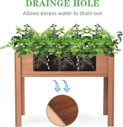Raised Garden Bed with Legs, 40x20x31'', Solid Wood Elevated Planter Box for Outdoor Backyard Patio