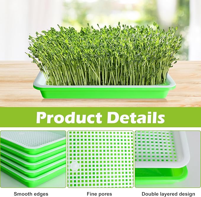 EBaokuup 10 Pack Seed Sprouter Tray with Drain Holes - BPA Free Seed Garden Plant Germination Propagation Trays, Soil-Free Wheatgrass Tray Sprouter Microgreens Growing Kit with Germinating Paper