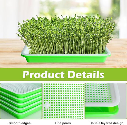 EBaokuup 10 Pack Seed Sprouter Tray with Drain Holes - BPA Free Seed Garden Plant Germination Propagation Trays, Soil-Free Wheatgrass Tray Sprouter Microgreens Growing Kit with Germinating Paper