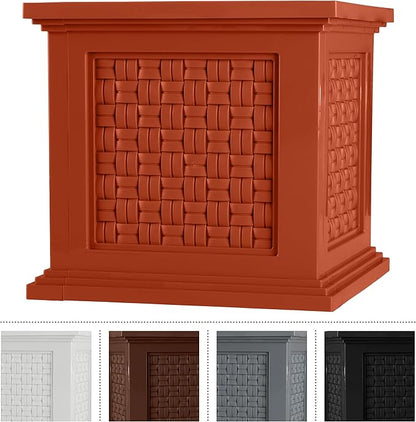 Rattan Style Outdoor Planter Box - 14.65-Inch-Square Decorative Flower or Plant Pot - Garden, Patio and Front Porch Decor by Pure Garden (Terracotta)