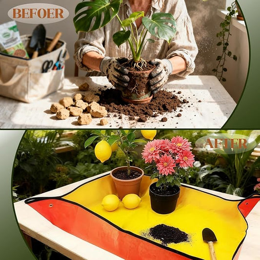 2Pcs Portable Repotting Mat Suitable for Plant Transplanting and Potting Soil Easy to Store Leak-Proof and Waterproof Design The Best Gift for Gardening Enthusiasts 26" x 26" and 39.5" X 39.5"