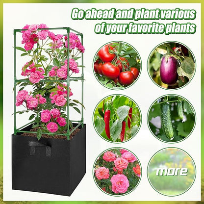 ANPHSIN 3 Sets Tomato Cages with 17 Gallon Grow Bags, 46'' Heavy-Duty Plant Support Trellis Tomato Planter Pots Kit, Garden Vegetables Cucumber Flowers Vertical Climbing Plants Vines