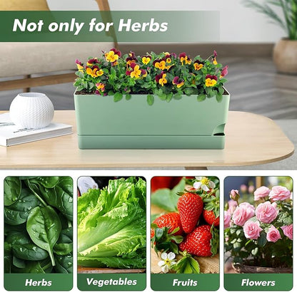 4 Pack Self Watering Pots for Indoor Plants 17 Inches Window Boxes Planters Rectangular Flower Pots Rectangle Herb Pots Large Plant Pots with Drainage Holes and Saucers Windowsill Planter, Green
