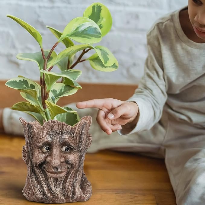 Face Planter with Funny Smile - Unique Head Planters for Indoor Outdoor Plants with Drainage Hole, Cute Plant Pots for Succulents, Creative Flower Pots as Gifts for Women and Men (Brown Man)