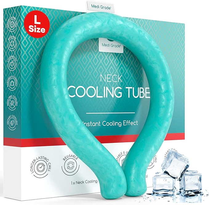 Medi Grade Neck Cooling Tube - Reusable, Instant Cooling Neck Ring - Mess-Free, Lightweight & Portable Ice Ring for Neck - No Power Needed - for Summer Heat Relief - 1 x Large - 6.1” x 7.3”