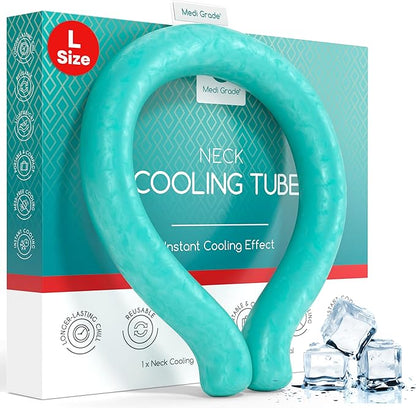 Medi Grade Neck Cooling Tube - Reusable, Instant Cooling Neck Ring - Mess-Free, Lightweight & Portable Ice Ring for Neck - No Power Needed - for Summer Heat Relief - 1 x Large - 6.1” x 7.3”