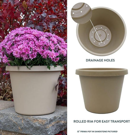 The HC Companies Prima Round Plastic Plant Pot w/Rolled Rim - Lightweight & UV Resistant Flower Pot for Herbs & More - Outdoor & Indoor Plant Pots w/Drainage (12 inch, Sandstone, Pack of 1)
