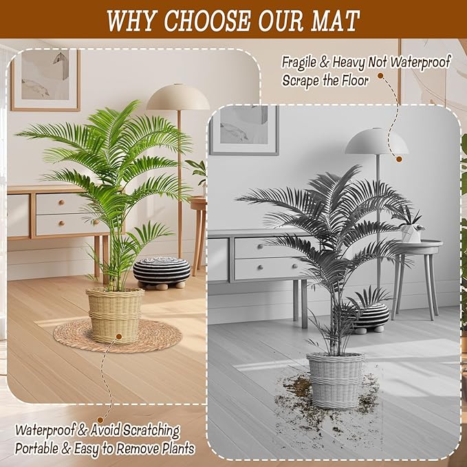6 Pack 14 Inch Large Woven Plant Coasters for Floor, Natural Seagrass Plant Mats for Indoor House Plants, Thick Round Flower Pot Pads for Carpet & Hardwood Protection, Boho Farmhouse Decor