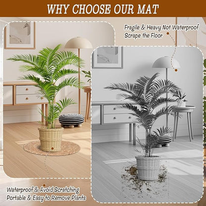 6 Pack 14 Inch Large Woven Plant Coasters for Floor, Natural Seagrass Plant Mats for Indoor House Plants, Thick Round Flower Pot Pads for Carpet & Hardwood Protection, Boho Farmhouse Decor