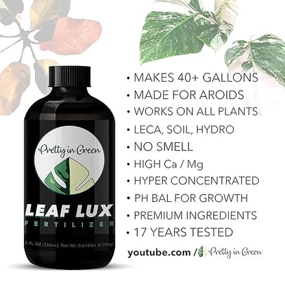 Premium Concentrated Liquid Fertilizer - Makes 40gal - Leaf LUX by Pretty in Green - All Plants All Media LECA, Soil - Indoor Plants
