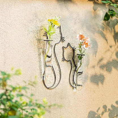 Wall Propagation Stations for Indoor Plants: Cat Design Glass Terrarium Planter Tubes for Cuttings Air Plants Small Flower Pothos Bud Vase - Gift for Women Plant Lovers