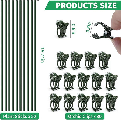 20pcs 15.7" Plant Stakes with 30pcs Clips, Bendable Orchid Stakes and Clips Set Support Tall for Indoor/Outdoor Plants,Potted Plants,Single Stem Vines Flower Plant Support Sticks for Orchid Rose Peony