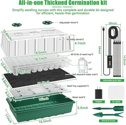 2 Set 120-Cell Seed Starter Tray with Grow Light, Self-Watering Seed Starter Kit with Humidity Dome, Adjustable Brightness Timed Seedling Starter Plant Germination Trays Indoor