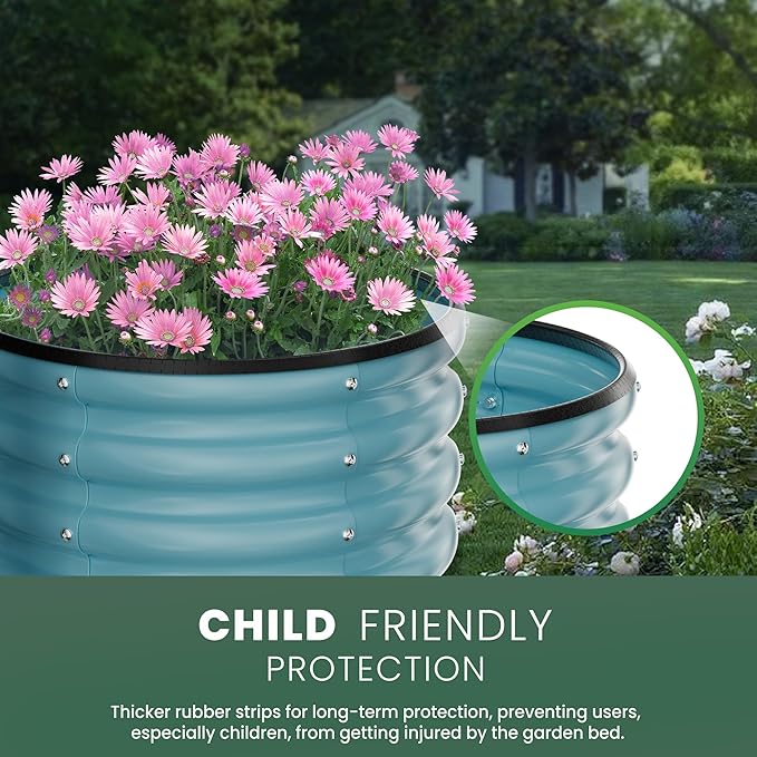 Round Galvanized Raised Garden Bed Kit, 2 x 2 x 1ft Teal Blue Galvanized Garden Boxes, Outdoor for Vegetables