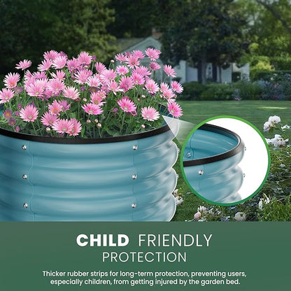 Round Galvanized Raised Garden Bed Kit, 3 Pcs 2 x 2 x 1ft Teal Blue Galvanized Garden Boxes, Outdoor for Vegetables