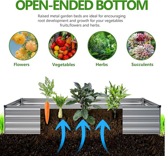 2PCS 8x4x1ft Galvanized Raised Garden Bed Kit, Galvanized Planter Raised Garden Boxes Outdoor, Large Metal Raised Garden Beds for Vegetables,Silver