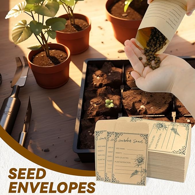 100 Pieces Seed Envelopes - Seed Packets Self Adhesive Sealing Small Seed Saving Envelopes for Storage 4.72 * 3.15 Inch for Collection Vegetable Plants Garden Seeds